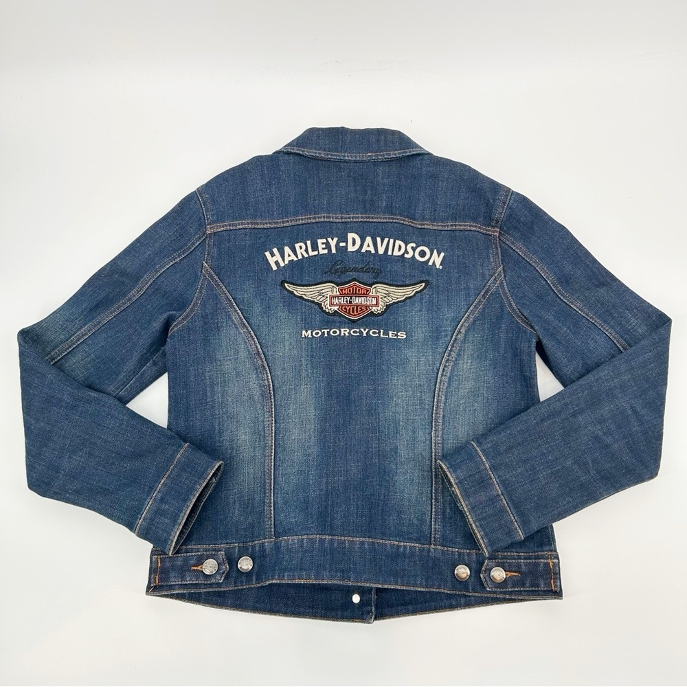 Harley Davidson Embroidered Wing Logo Denim Jacket Size Medium READ